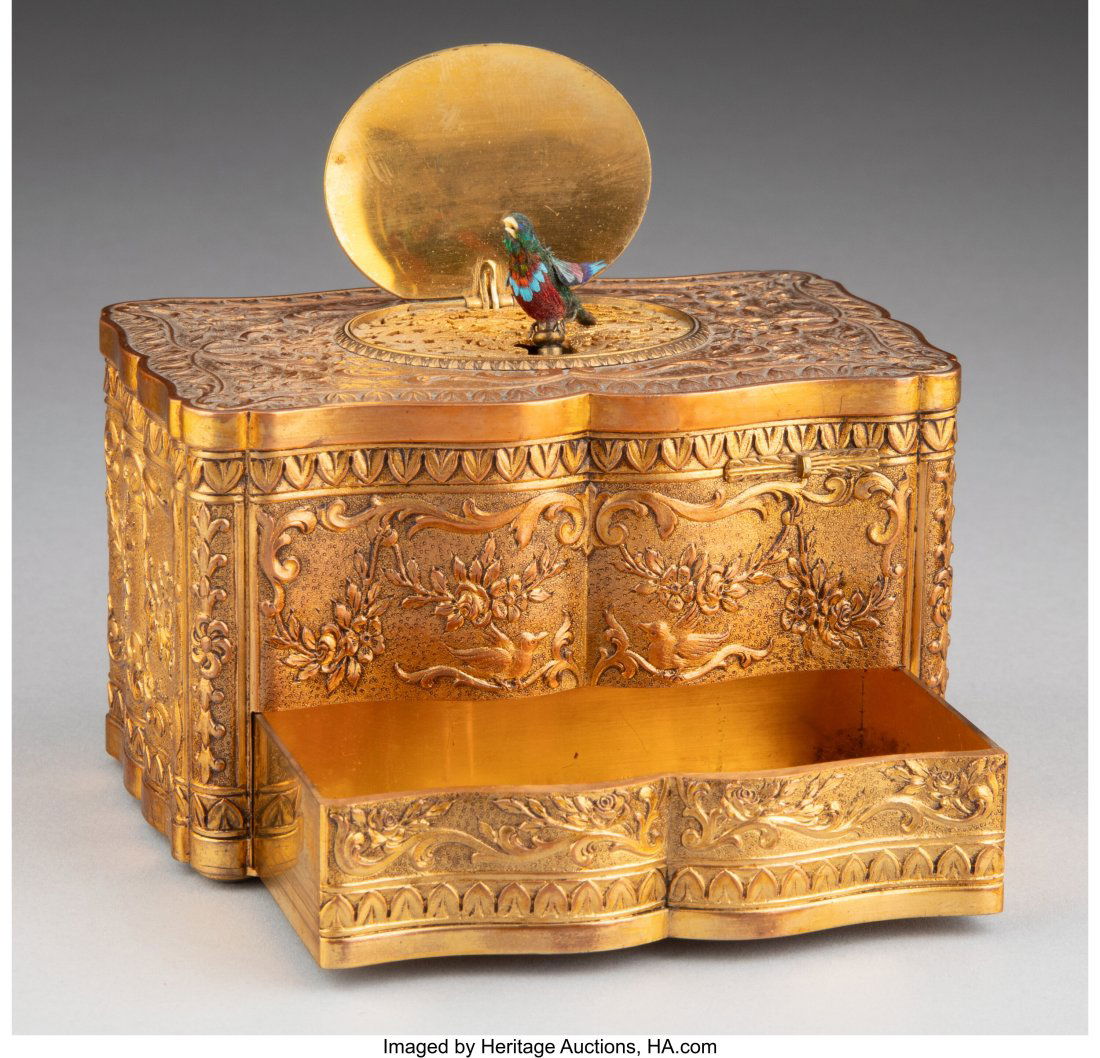 A Rare Breguet Gilt Metal Singing Bird Box, mid- (1 of 5)