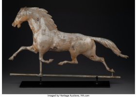 61134&colon; A Silvered Metal Running Horse Weathervane&comma; 19th