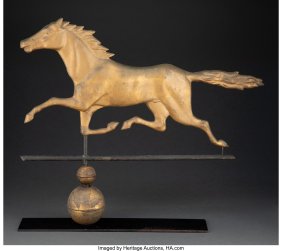 61135&colon; A Gilt Metal Running Horse Weathervane&comma; 19th cen