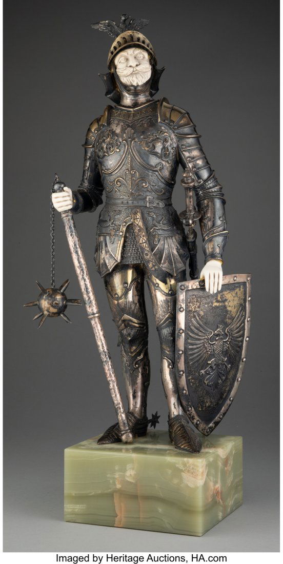 A German Silver Standing Knight on an Onyx Base, (1 of 4)