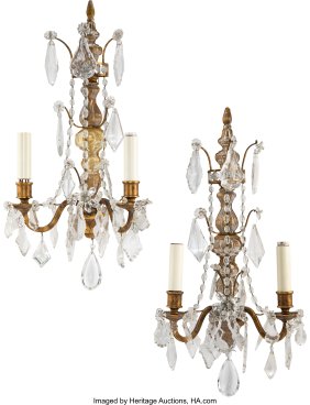 61148&colon; A Pair of E.F. Caldwell Two-Light Gilt Bronze and Rock Crystal