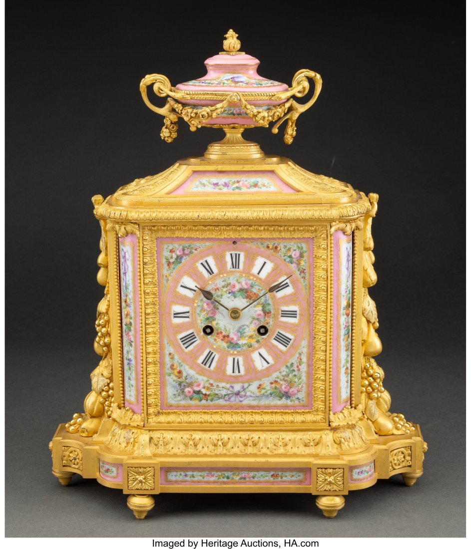 A Jean-Baptiste Delettrez Gilt Bronze-Mounted Sèvres-Style Porcelain Mantel Clock (1 of 3)