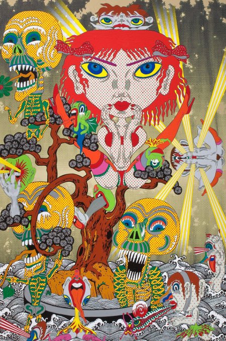 KEIICHI TANAAMI (Japanese, b. 1936) Skeleton Bon: KEIICHI TANAAMI (Japanese, b. 1936)Skeleton Bonsai, 2005Acrylic and screenp