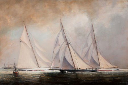 PETER LAYNE ARGUIMBAU (American, b. 1951) Americ: PETER LAYNE ARGUIMBAU (American, b. 1951)America Cup TrailsOil on canvas