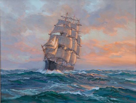 CHARLES B. VICKERY (American, 1913-1998) Sunset: CHARLES B. VICKERY (American, 1913-1998)Sunset SailingOil on canvas14 x