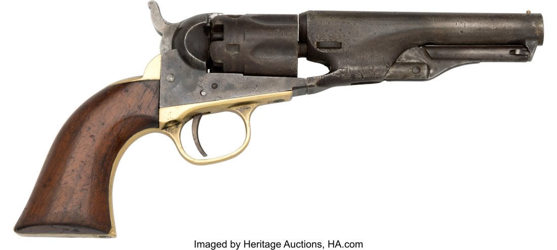 Colt Model 1862 Police Fluted Single Action Perc: Colt Model 1862 Police Fluted Single Action Percussion Revolver. Serial no. 32448 [barrel, frame, triggerguard and butt], .36 caliber, 4 1/