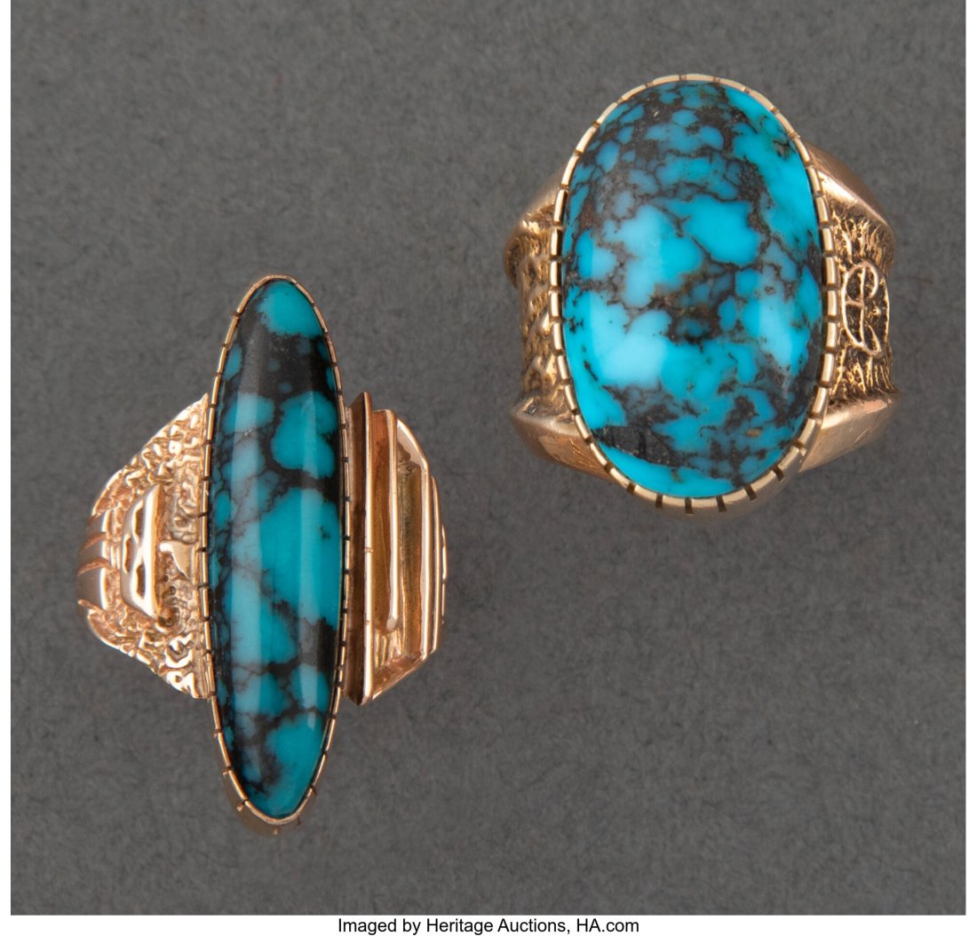 Two Southwest Gold Rings  c. 1990  each with tur (1 of 2)