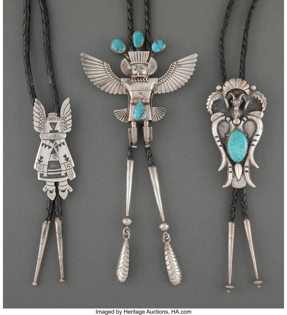 Three Southwest Bolo Ties  c. 1975  two with sta (1 of 3)