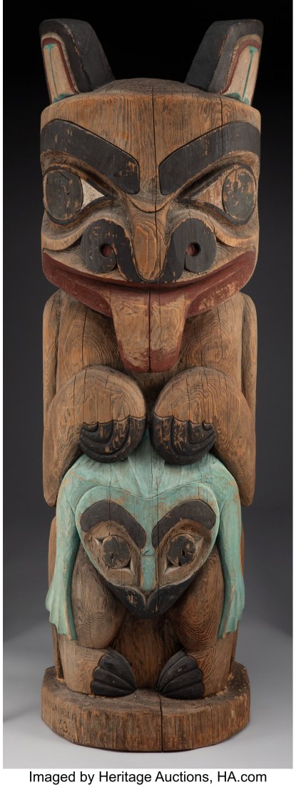 A Northwest Coast Totem Pole  c. 1920  wood, pai (1 of 3)