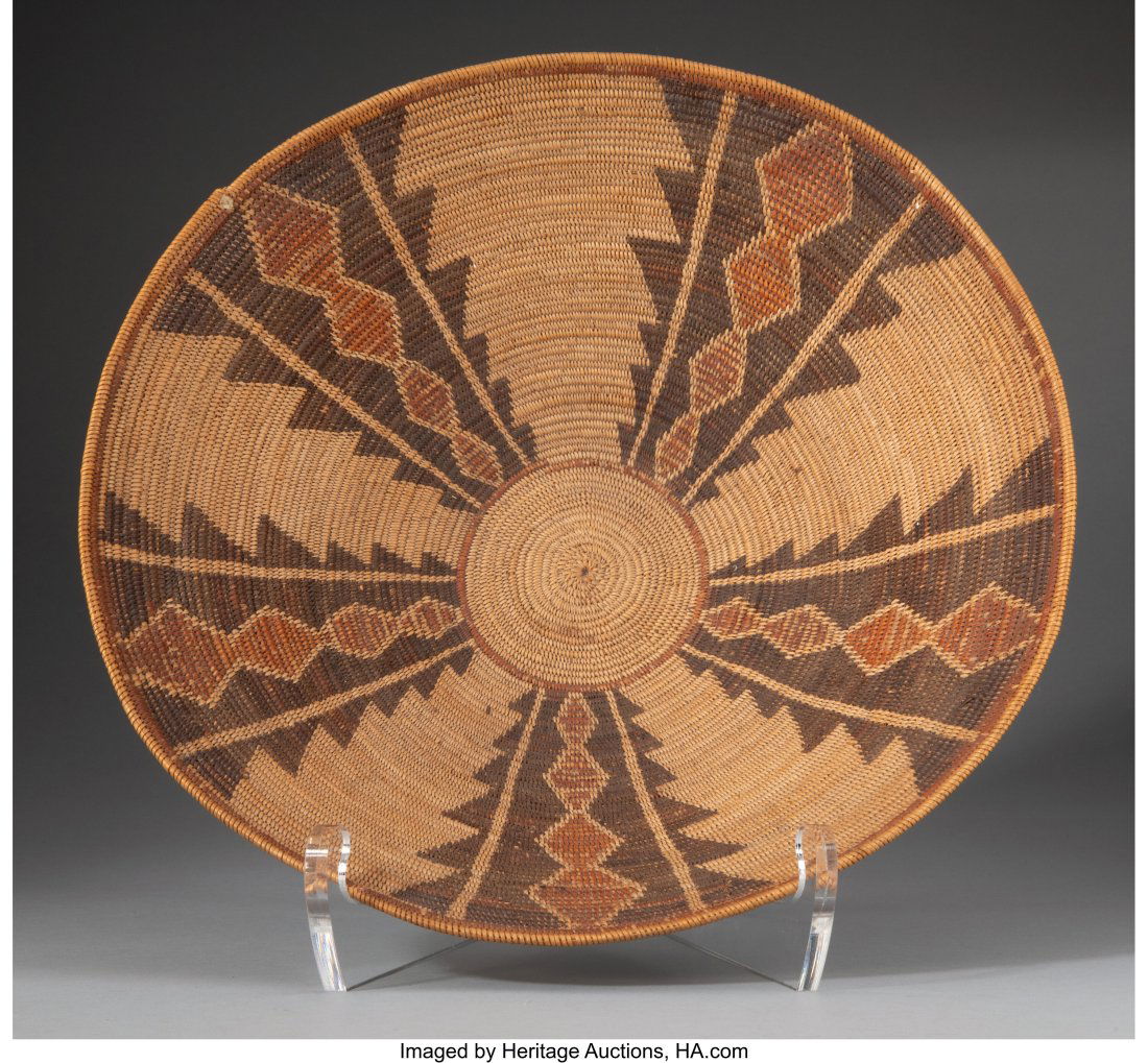 A Tulare Coiled Polychrome Bowl  c. 1940  willow (1 of 3)