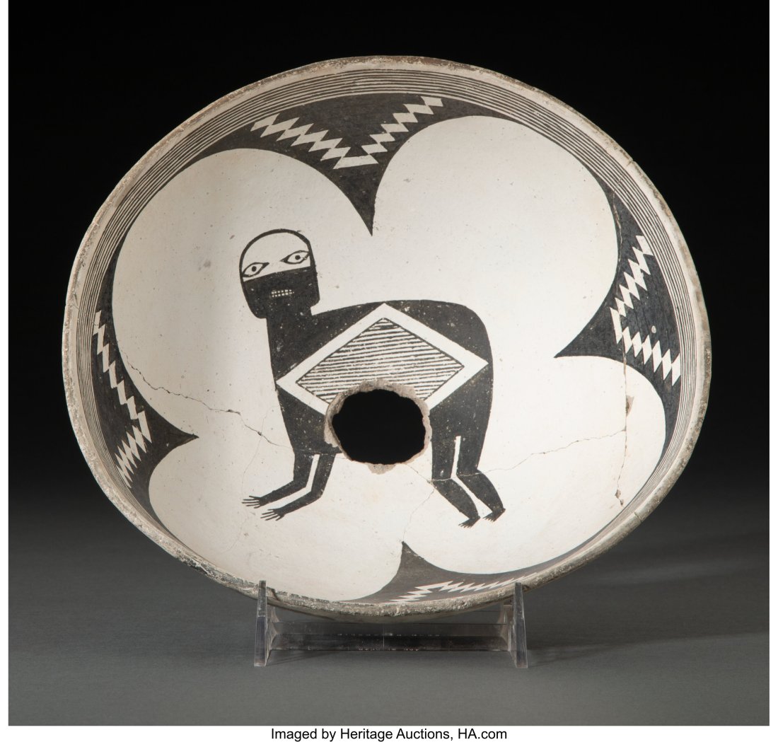 A Mimbres Black-on-White Bowl with Human/Quadrup (1 of 4)
