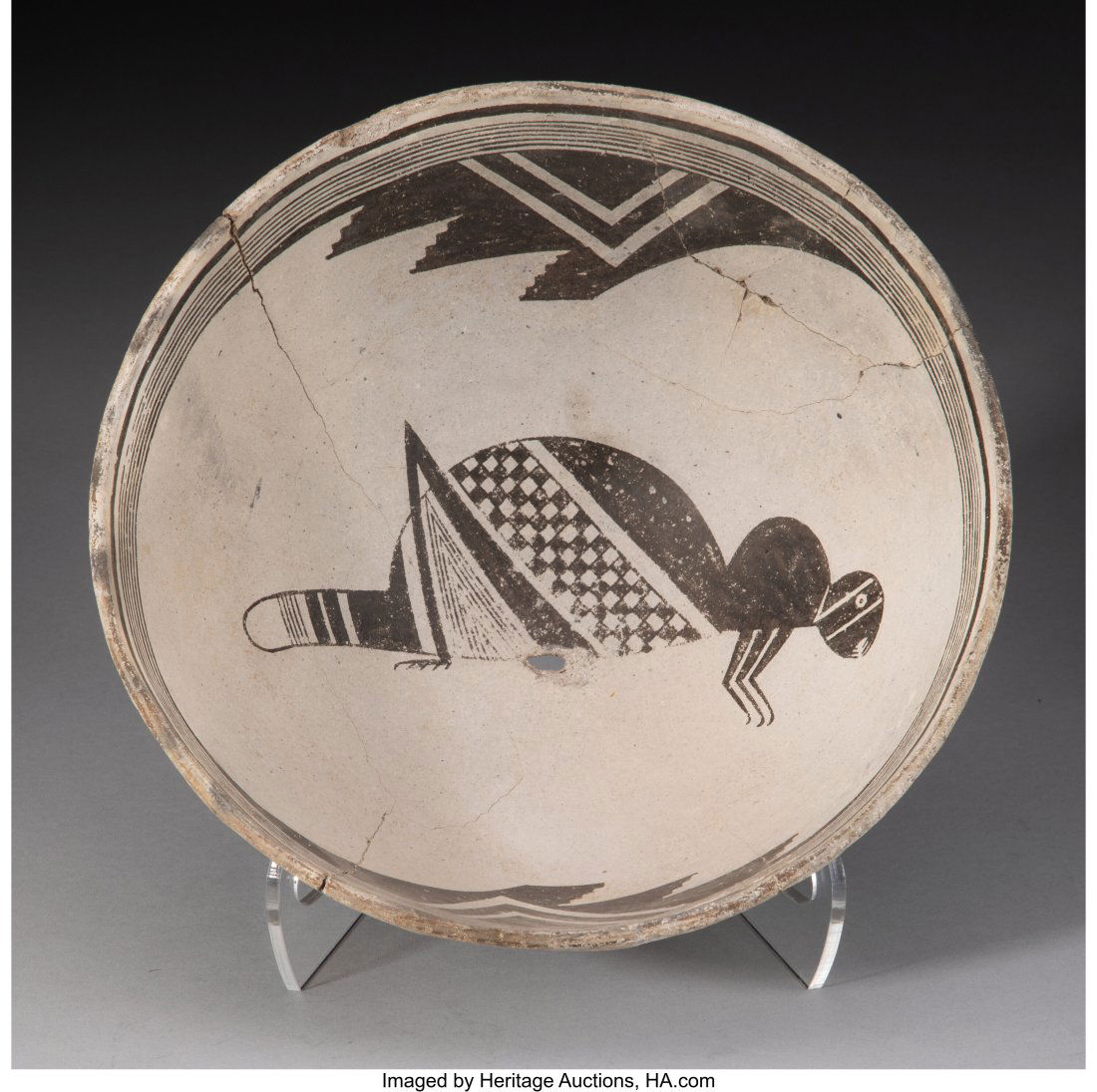 A Mimbres Black-On-White Bowl with Cricket  c. 9 (1 of 5)