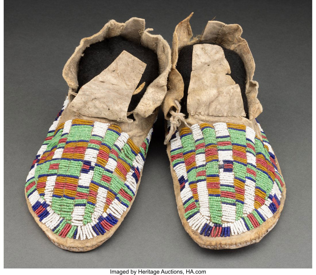 A Pair of Sioux Beaded Hide Moccasins  c. 1890 (1 of 2)