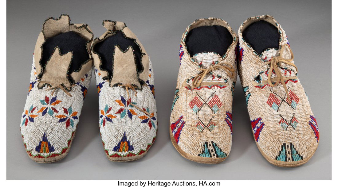 Two Pairs of Cheyenne Beaded Hide Moccasins  Pro (1 of 2)
