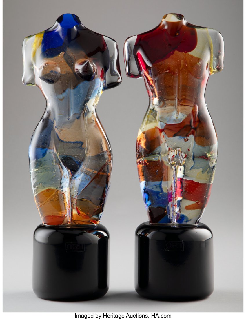 Mario Badioli (Italian, b. 1940) Male and Female: Mario Badioli (Italian, b. 1940) Male and Female Torsos, 20th century, Oggetti Blown glass 15-1/4 inches (38.7 cm) (tallest) Inscribed