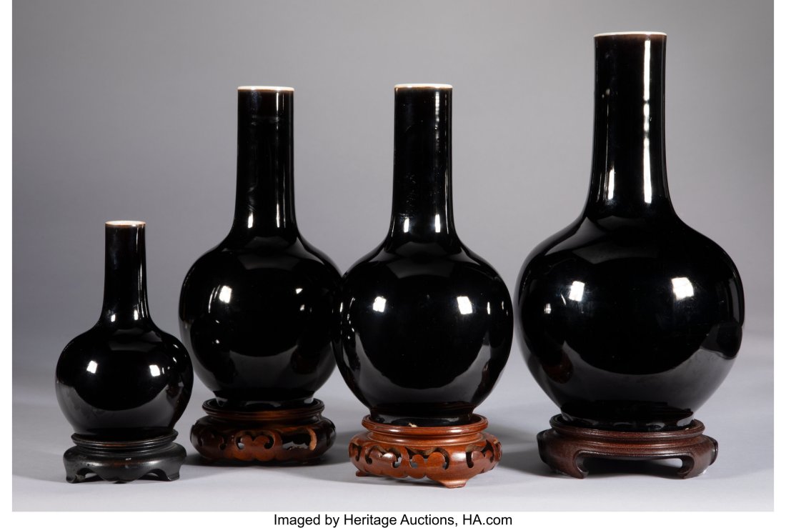 A Collection of Four Chinese Mirror Black Glazed Bottle Vases (1 of 3)