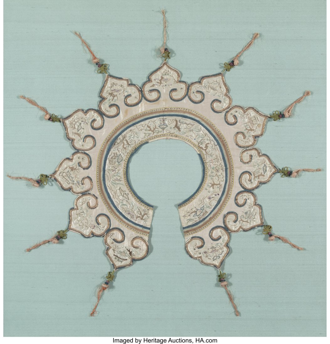 Two Framed Chinese Embroidered Silk Collars 24 x (1 of 3)