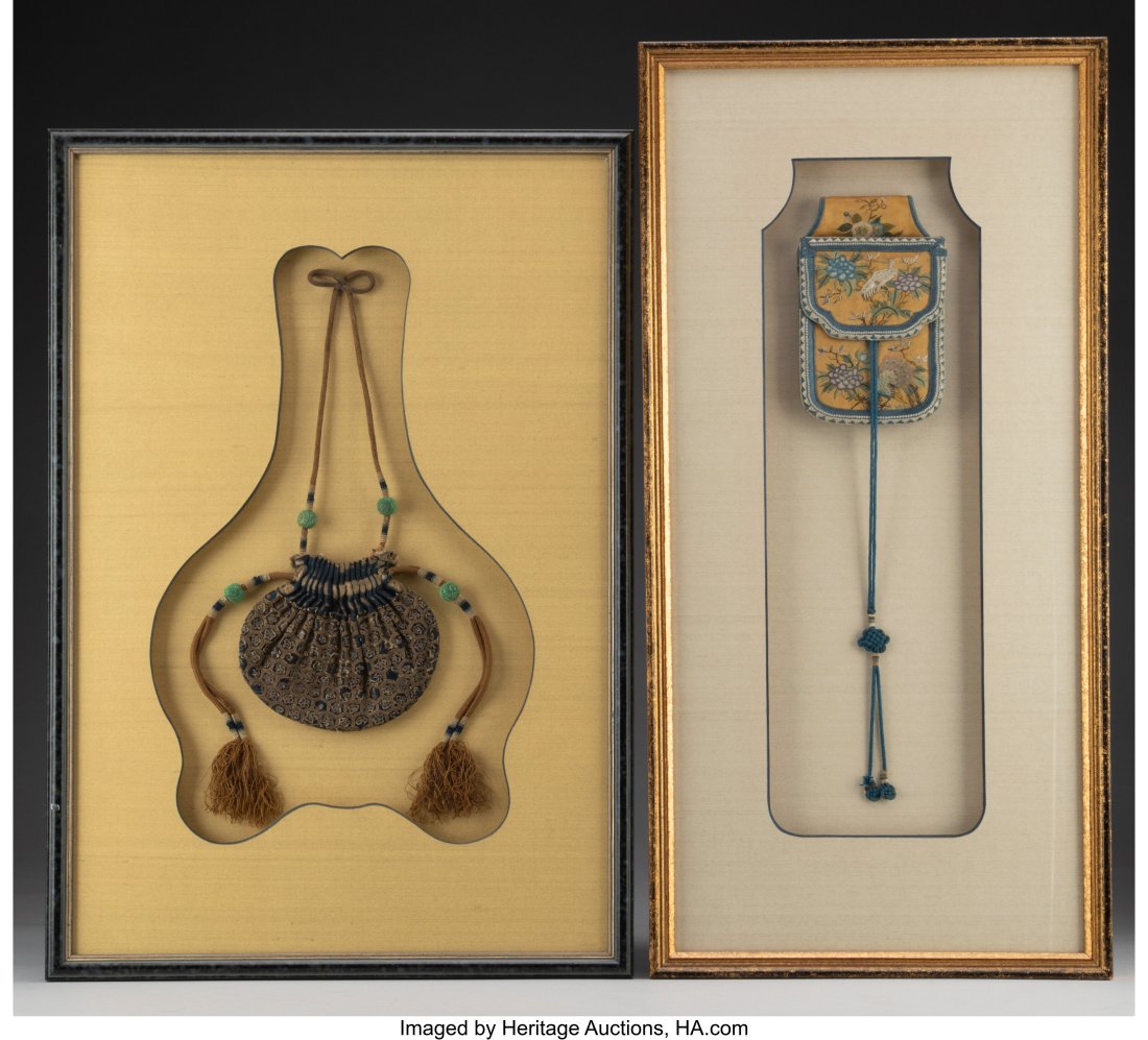 Two Chinese Silk Pouches 14-3/4 x 3-3/8 inches ( (1 of 2)