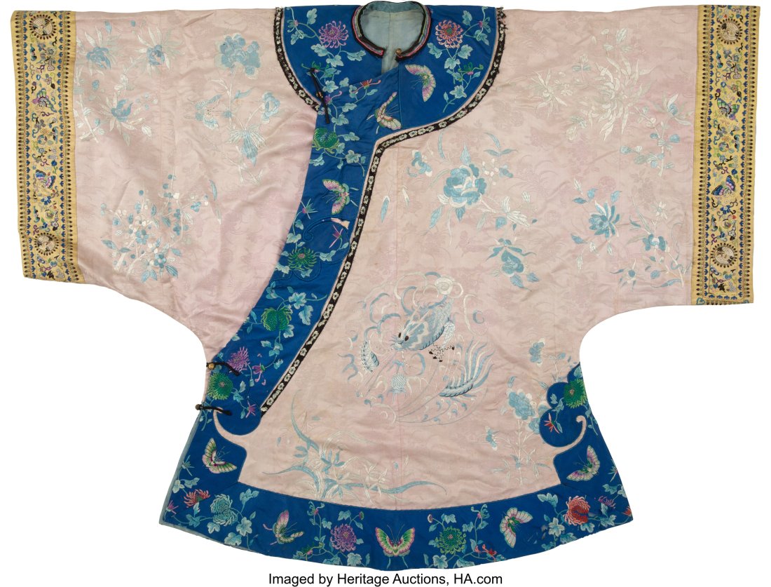 A Chinese Pink Ground Embroidered Silk Robe 37 x: A Chinese Pink Ground Embroidered Silk Robe 37 x 47-1/2 inches (94.0 x 120.7 cm) HID03101062020 © 2024 Heritage Auctions | All Rights Reserved