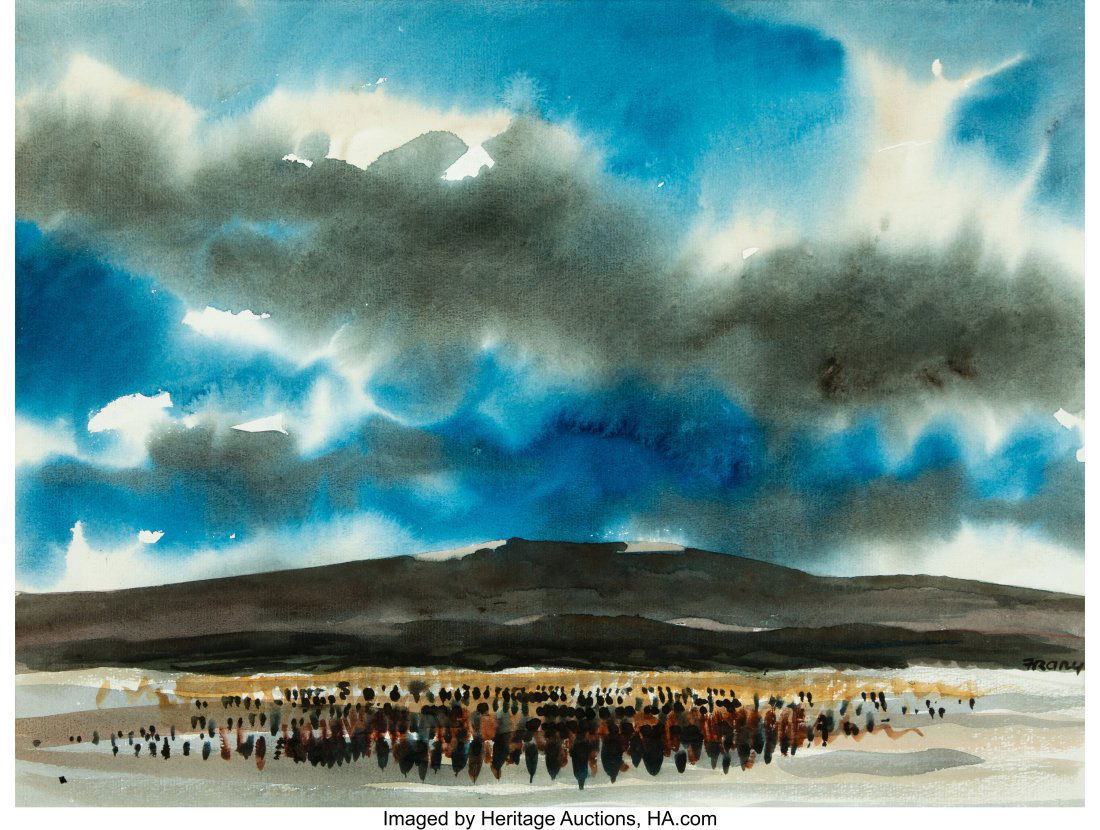 Michael Frary (American, 1918-2005) Rolling blue: Michael Frary (American, 1918-2005) Rolling blue landscape Watercolor on paper 17-1/8 x 23-3/4 inches (43.5 x 60.3 cm) (sight) Signed lower ri