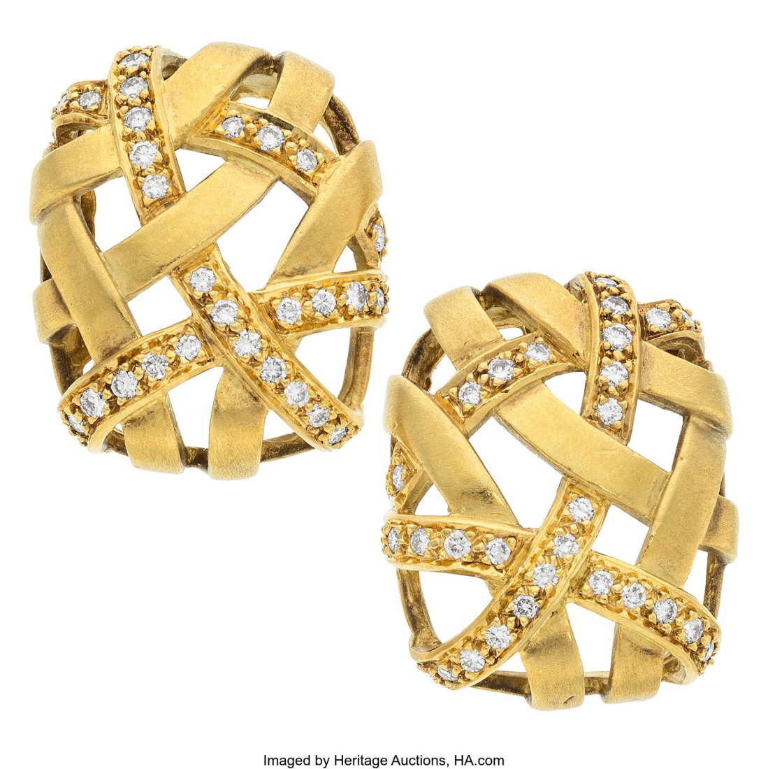 Marlene Stowe Diamond, Gold Earrings Stones: Fu: Marlene Stowe Diamond, Gold Earrings Stones: Full-cut diamonds weighing a total of approximately 1.00 carat Metal: 18k gold Marked: Marlene Stowe Gross Weight: 30&