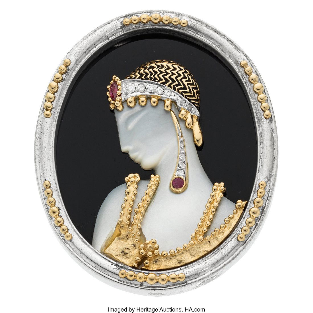 Erte Multi-Stone, Diamond, Gold, Silver Brooch (1 of 1)