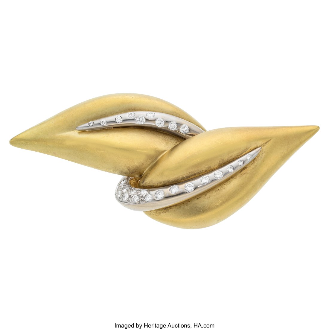 Marlene Stowe Diamond, Platinum, Gold Brooch St: Marlene Stowe Diamond, Platinum, Gold Brooch Stones: Full-cut diamonds weighing a total of approximately 0.60 carat Metal: Platinum, 18K gold Marked: for Mar