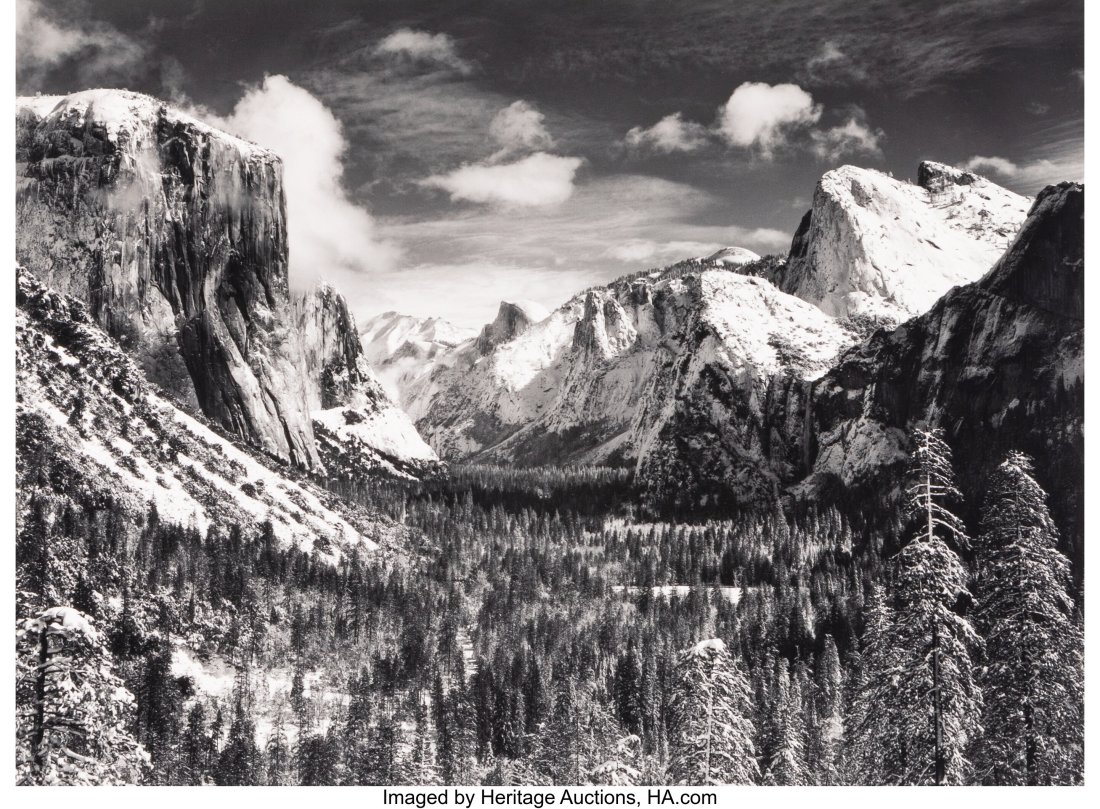 Ansel Adams (American, 1902-1984) Yosemite Valle: Ansel Adams (American, 1902-1984) Yosemite Valley from Inspiration Point, Winter, Yosemite National Park, California, circa 1940 Gelatin silver print, pri