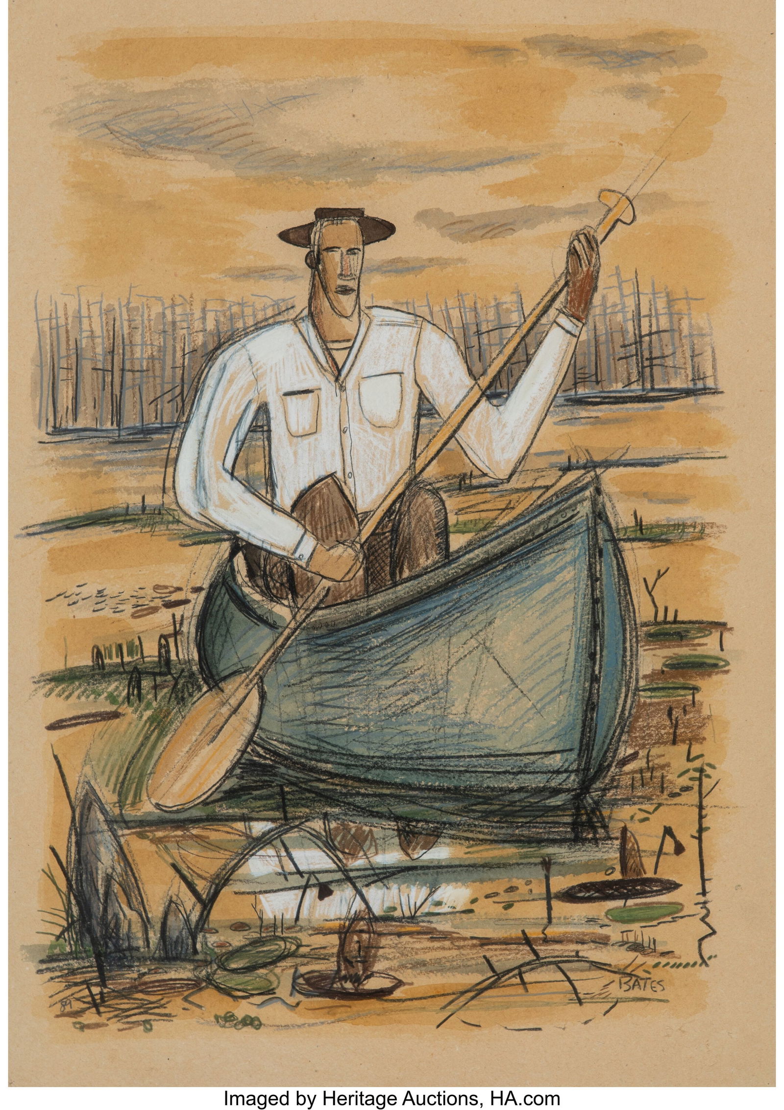 David Bates (American, b. 1952) Carter Lake Goua: David Bates (American, b. 1952) Carter Lake Gouache and pencil on paper 30-3/4 x 20 inches (78.1 x 50.8 cm) (sheet) Signed lower right&colo