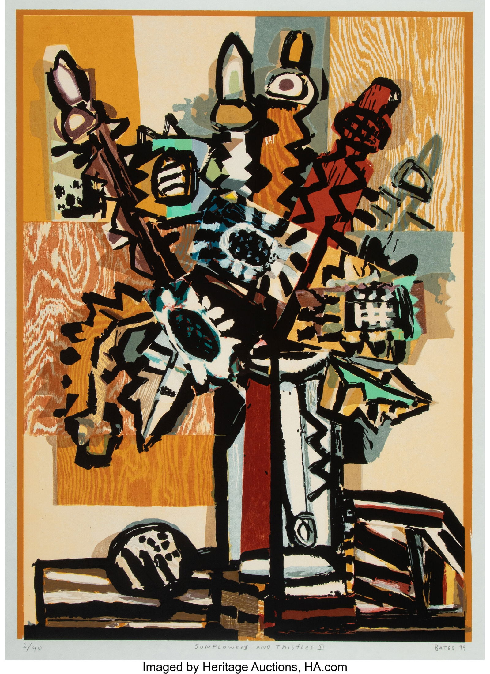 David Bates (American, b. 1952) Sunflower and Th: David Bates (American, b. 1952) Sunflower and Thistles II, 1999 Woodcut in colors on paper 39-1/8 x 29-5/8 inches (99.4 x 75.2 cm) (sh