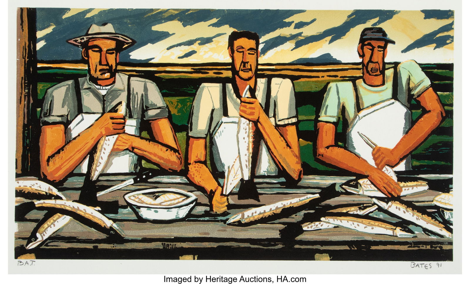 David Bates (American, b. 1952) Corpus Christi,: David Bates (American, b. 1952) Corpus Christi, 1991 Woodcut in colors on paper 26-1/8 x 38-1/4 inches (66.4 x 97.2 cm) (sheet) B