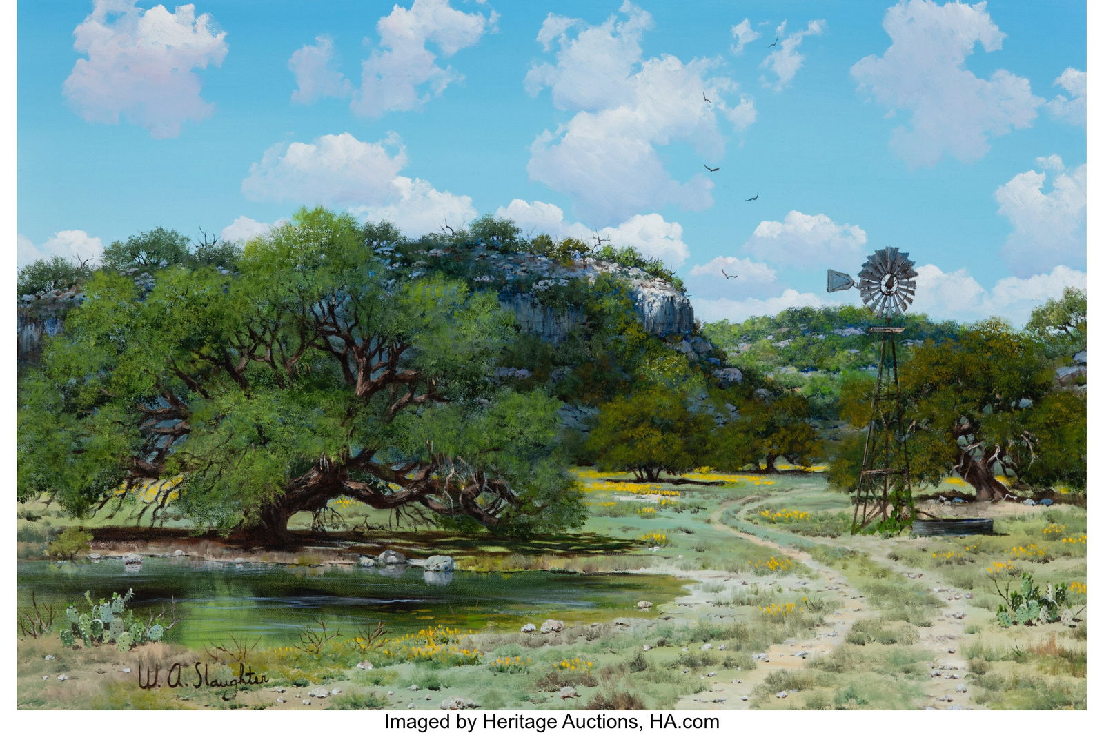 William A. Slaughter (American, 1923-2003) Windm: William A. Slaughter (American, 1923-2003) Windmill Oil on canvas 24 x 36 inches (61.0 x 91.4 cm) Signed lower left: W.A. Slaughter P