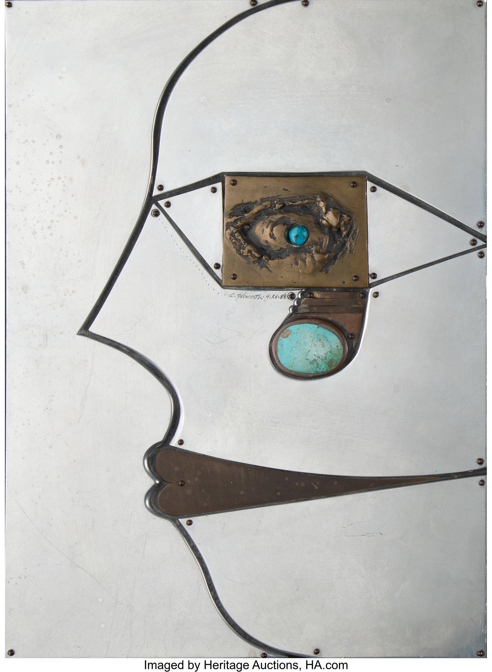 Charles Pebworth (American, 1926-2019) Lilly Sez: Charles Pebworth (American, 1926-2019) Lilly Sez to Me, 1983 Metal relief on wood 12-5/8 x 9-1/4 x 0-5/8 inches (32.1 x 23.5 x 1.6 cm) 