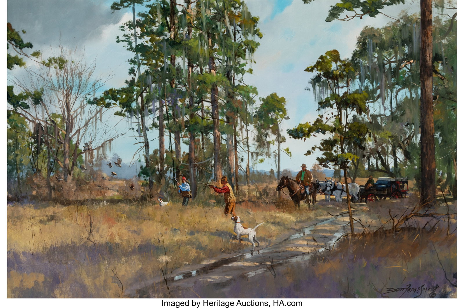 Brett James Smith (b.1958) Quail in the South Oi: Brett James Smith (b.1958) Quail in the South Oil on canvas 24 x 36 inches (61.0 x 91.4 cm) Signed lower right: Brett James Smith Signed and titled on th