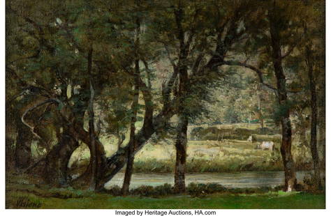 Robert Maione (American, 1932-1987) Stream near: Robert Maione (American, 1932-1987) Stream near Ornans, France Oil on canvas 8-1/4 x 12-1/2 inches (21.0 x 31.8 cm) Signed lower left:
