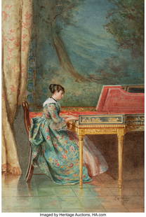 Attributed to Henry Gillard Glindoni (British, 1: Attributed to Henry Gillard Glindoni (British, 1852-1913) A young woman at the piano, 1883 Watercolor on paper laid on board 20-1/4 x 13-1/4 inches (51.4 x