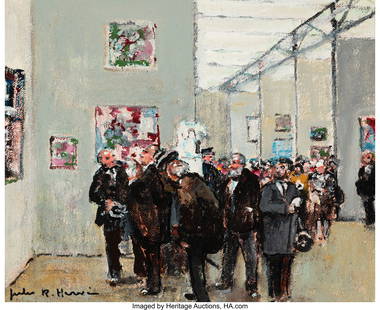 Jules René Hervé (French, 1887-1981) Les criti: Jules René Hervé (French, 1887-1981) Les critiques au Salon Oil on canvas 8-3/4 x 10-3/4 inches (22.2 x 27.3 cm) Signed lower left and