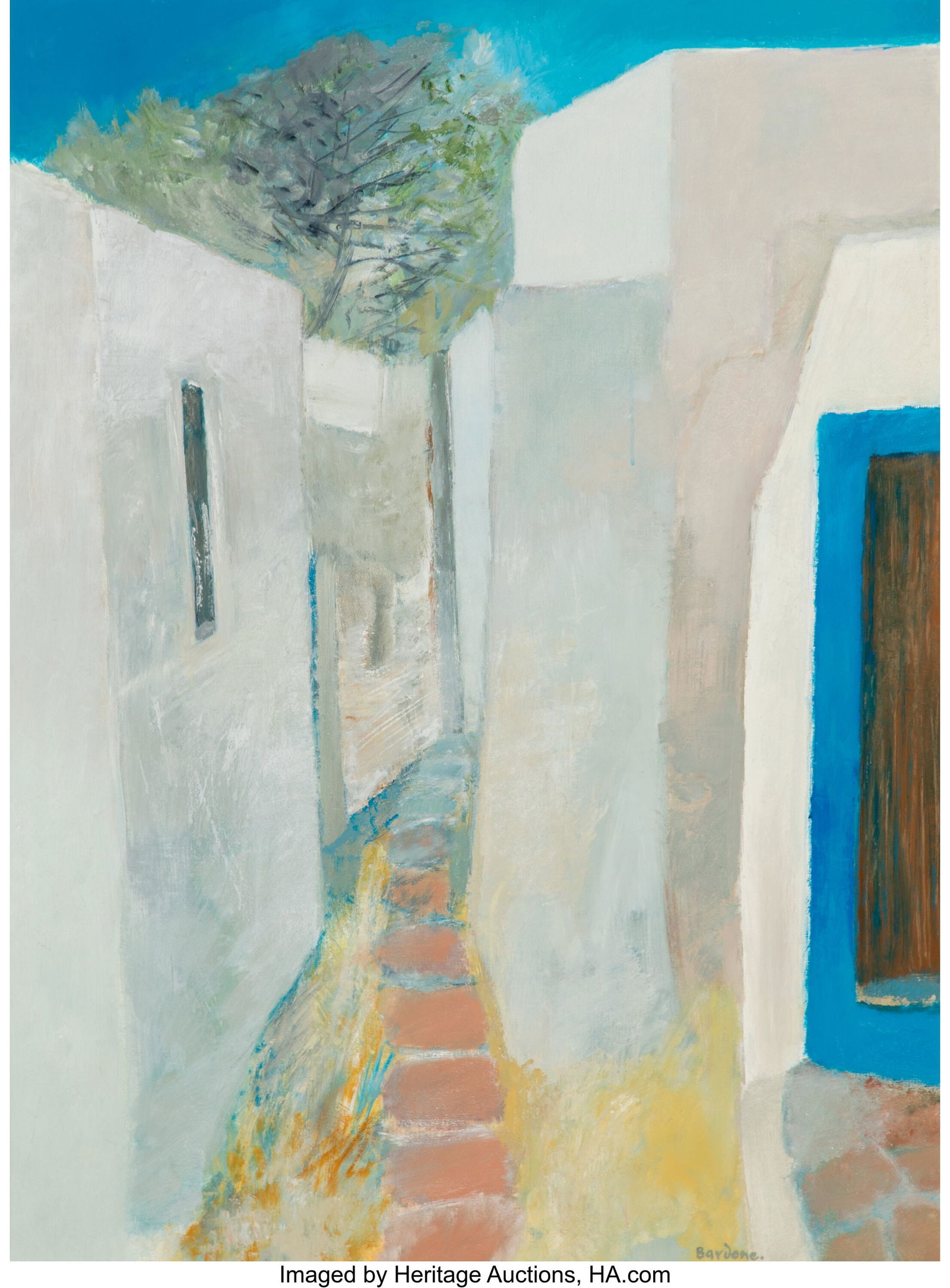 Guy Bardone (French, 1927-2015) Rue aux Petits-D: Guy Bardone (French, 1927-2015) Rue aux Petits-Dalles Oil on canvas 39-3/4 x 29 inches (101.0 x 73.7 cm) Signed lower right: Bardone PROVENANCE:
