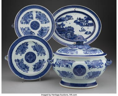 Four Chinese Blue and White Table Articles, 19th: Four Chinese Blue and White Table Articles, 19th century 10-1/2 x 13 x 9 inches (26.7 x 33.0 x 22.9 cm) (tallest, covered tureen) The lot