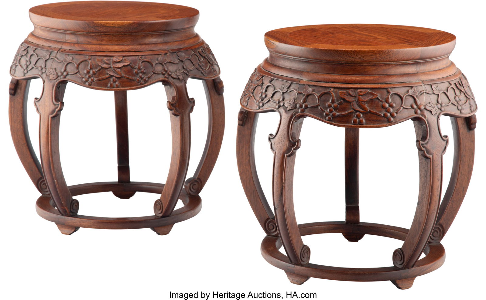 Chinese Huali Hardwood Barrel Stools 18 x 18 x 1: Chinese Huali Hardwood Barrel Stools 18 x 18 x 18 inches (45.7 x 45.7 x 45.7 cm) (each) HID03101062020 © 2024 Heritage Auctions | All Rights Reserved