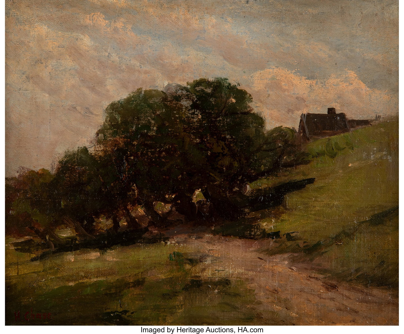 Harry (Henry) Chase (American, 1853-1889) A quie: Harry (Henry) Chase (American, 1853-1889) A quiet country lane Oil on canvas laid on board 10-1/8 x 12 inches (25.7 x 30.5 cm) Signed lower left&c