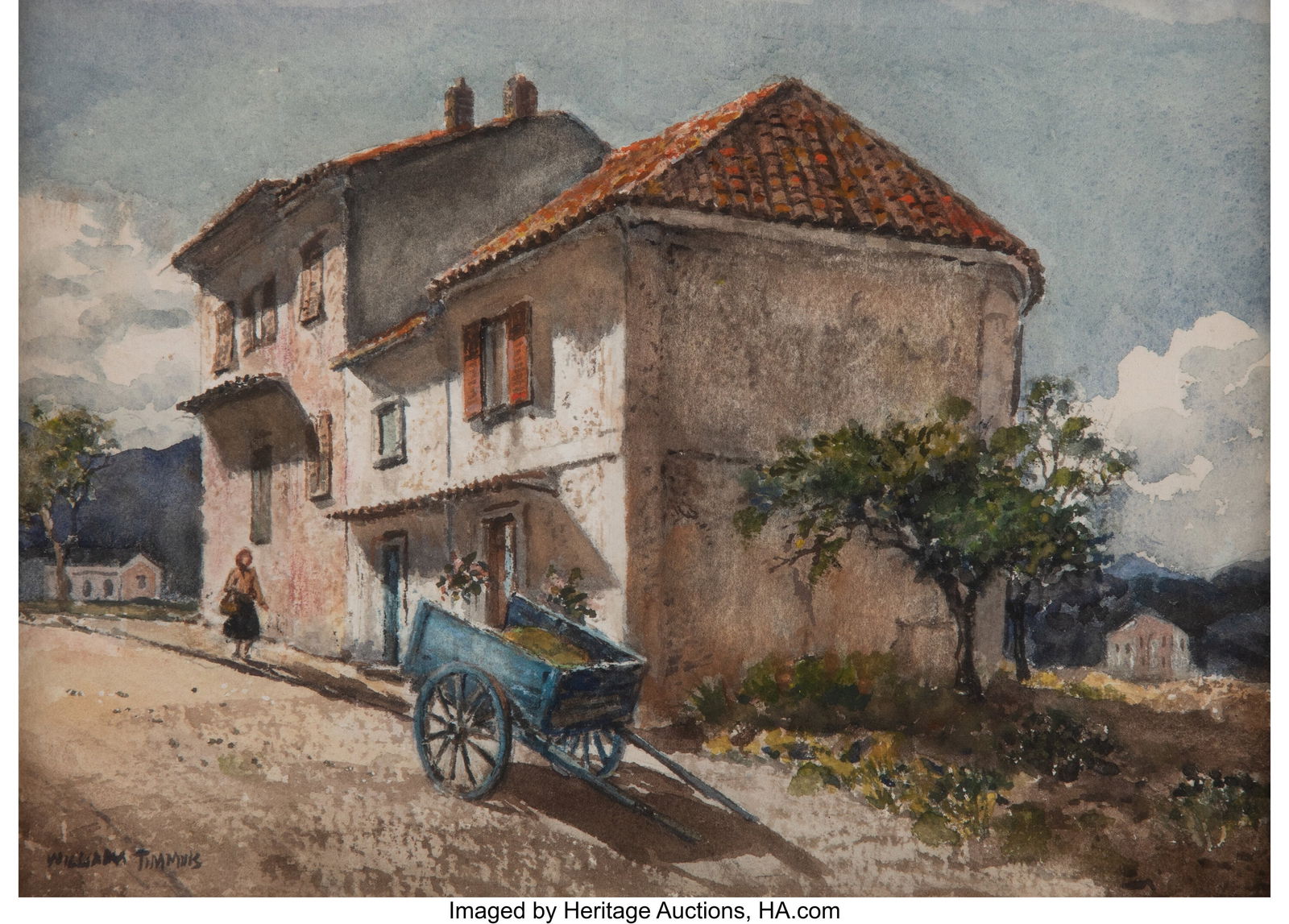 William Frederick Timmins (American, 1915-1985): William Frederick Timmins (American, 1915-1985) Sunny hillside village Watercolor on paper 6-1/2 x 9 inches (16.5 x 22.9 cm) (sight) Signed lower