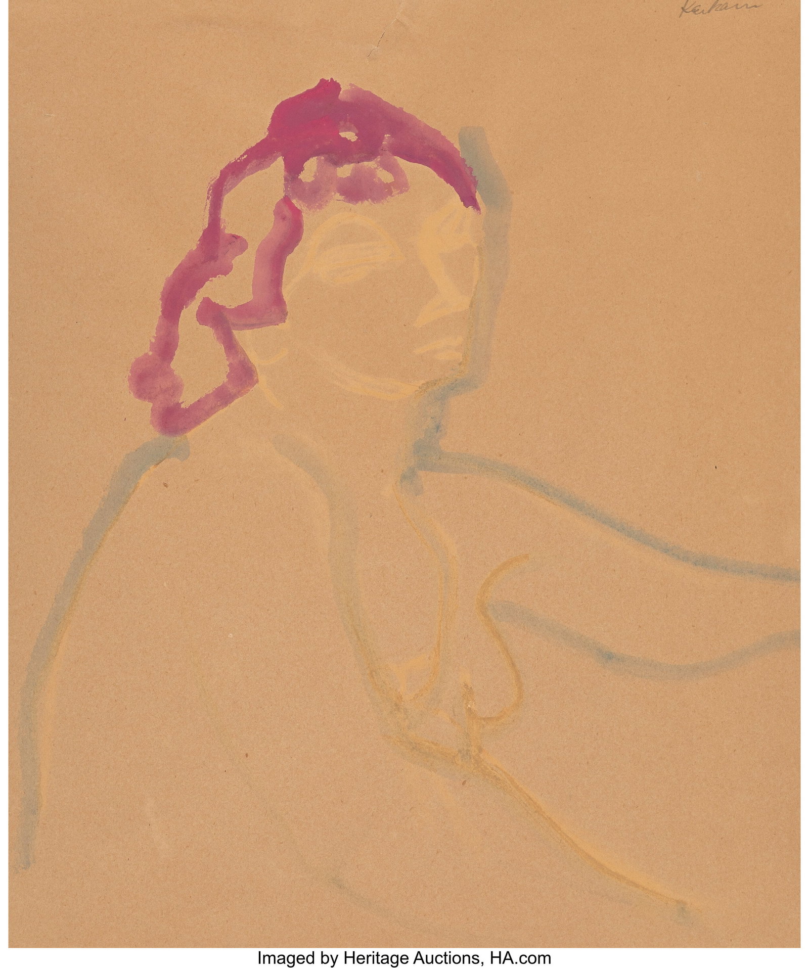 Earl Cavis Kerkam (American, 1890-1965) Portrait: Earl Cavis Kerkam (American, 1890-1965) Portrait Watercolor on paper 17-1/2 x 14-1/2 inches (44.5 x 36.8 cm) (sheet) Signed upper right: