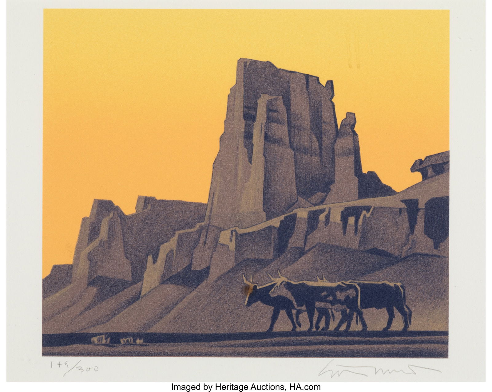 Ed Mell (American, 1942-2024) Back Canyon Cattle: Ed Mell (American, 1942-2024) Back Canyon Cattle, 1996 Lithograph in colors on paper 6-3/4 x 8 inches (17.1 x 20.3 cm) (image) Ed. 14