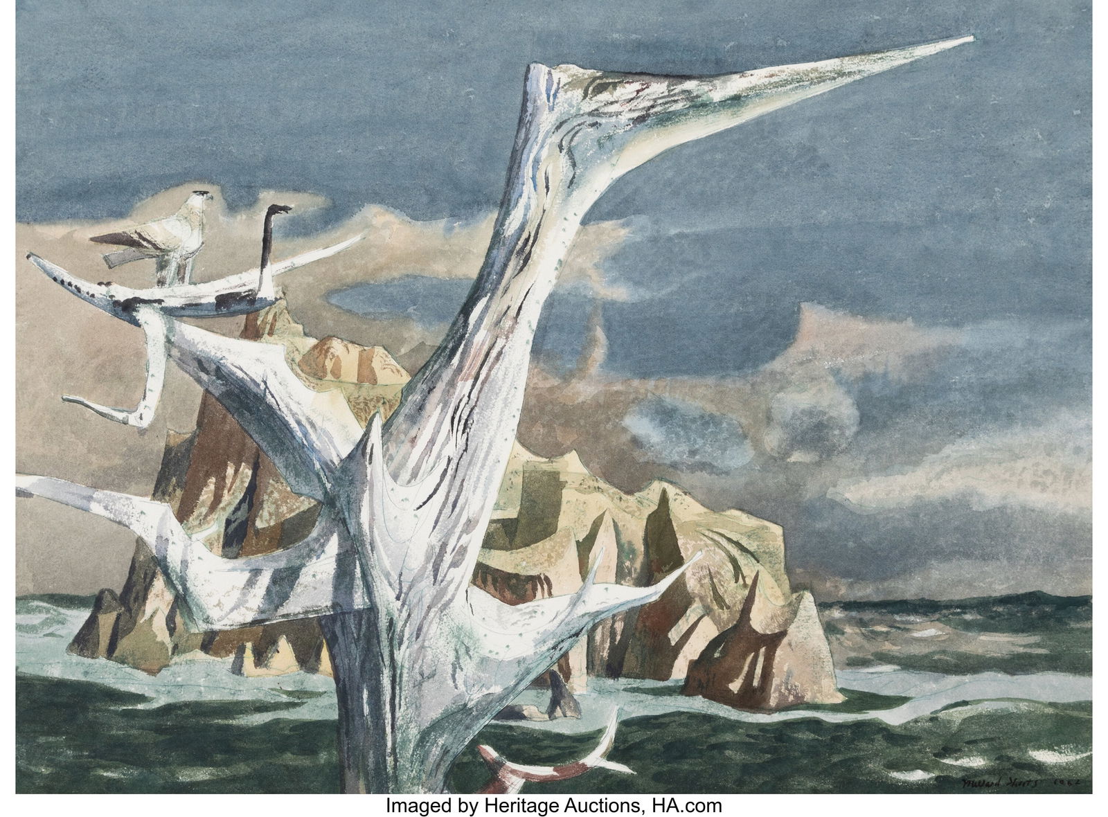 Millard Sheets (American, 1907-1989) Jagged Rock: Millard Sheets (American, 1907-1989) Jagged Rocks and Tree, 1962 Watercolor on paper 21-1/2 x 29-1/2 inches (54.6 x 74.9 cm) (sight) Sig