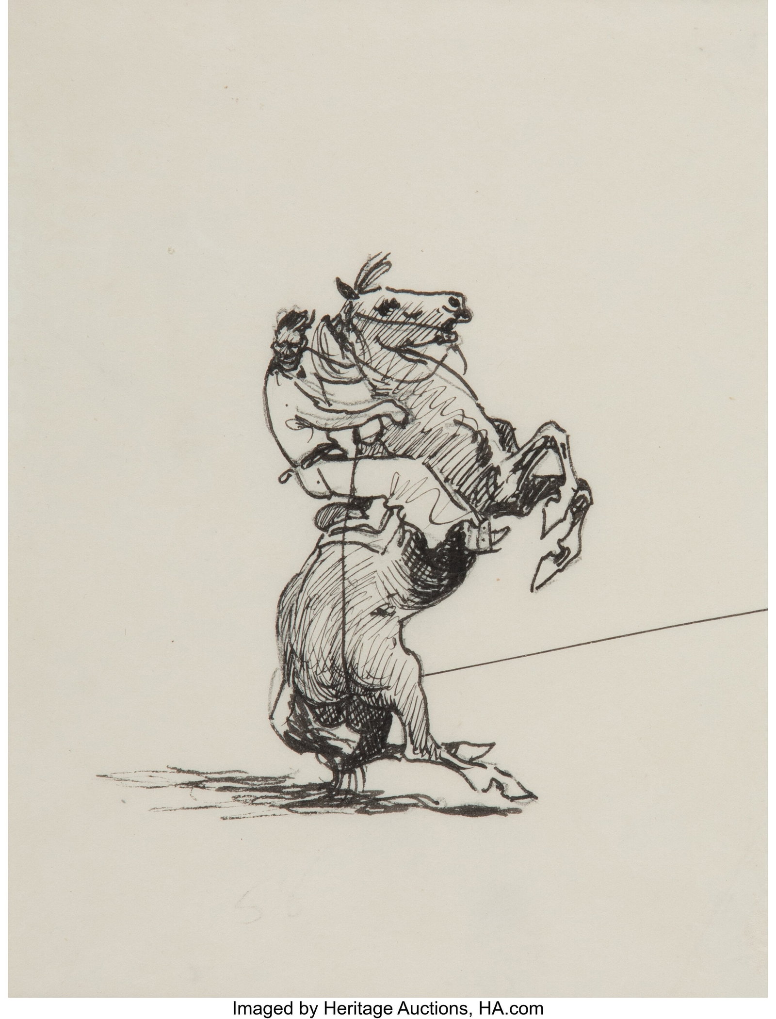 Edward Borein (American, 1873-1945) Rearing Hors: Edward Borein (American, 1873-1945) Rearing Horse and Rider India ink on paper 8-1/2 x 7-1/2 inches (21.6 x 19.1 cm) (sheet) Faintly inscribed