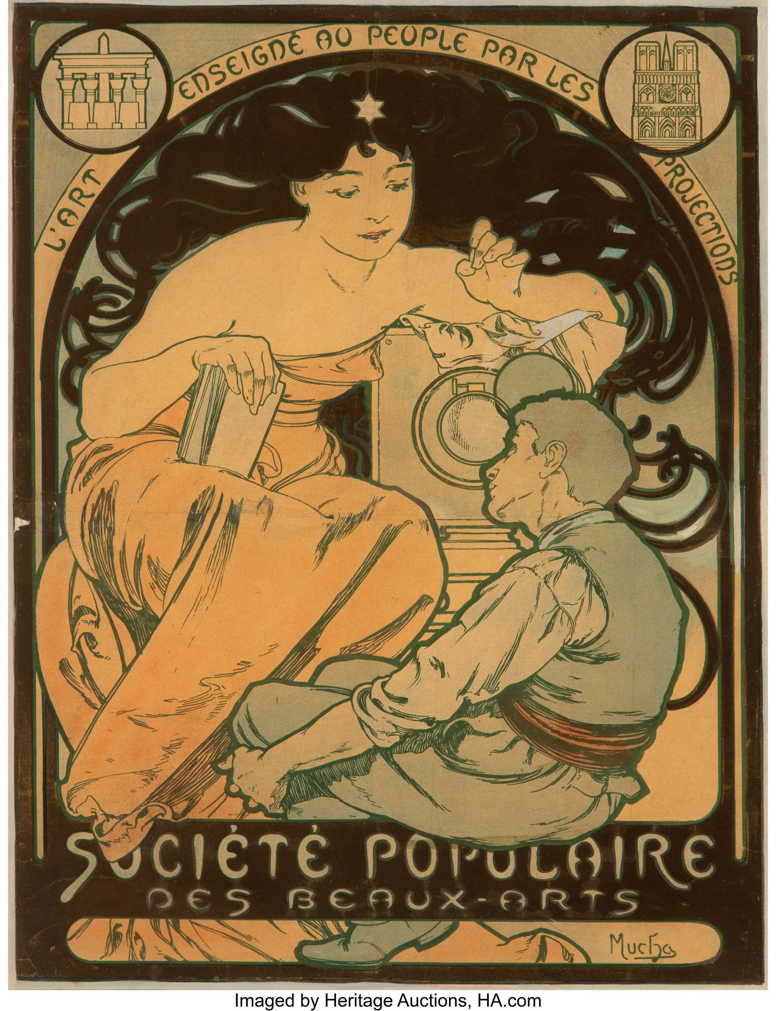 Alphonse Mucha (Czech, 1860-1939) Société Popu: Alphonse Mucha (Czech, 1860-1939) Société Populaire des Beaux Arts, 1897 Lithograph in colors with metallic ink on wove paper 24 x 17-1/2 inches (61&period