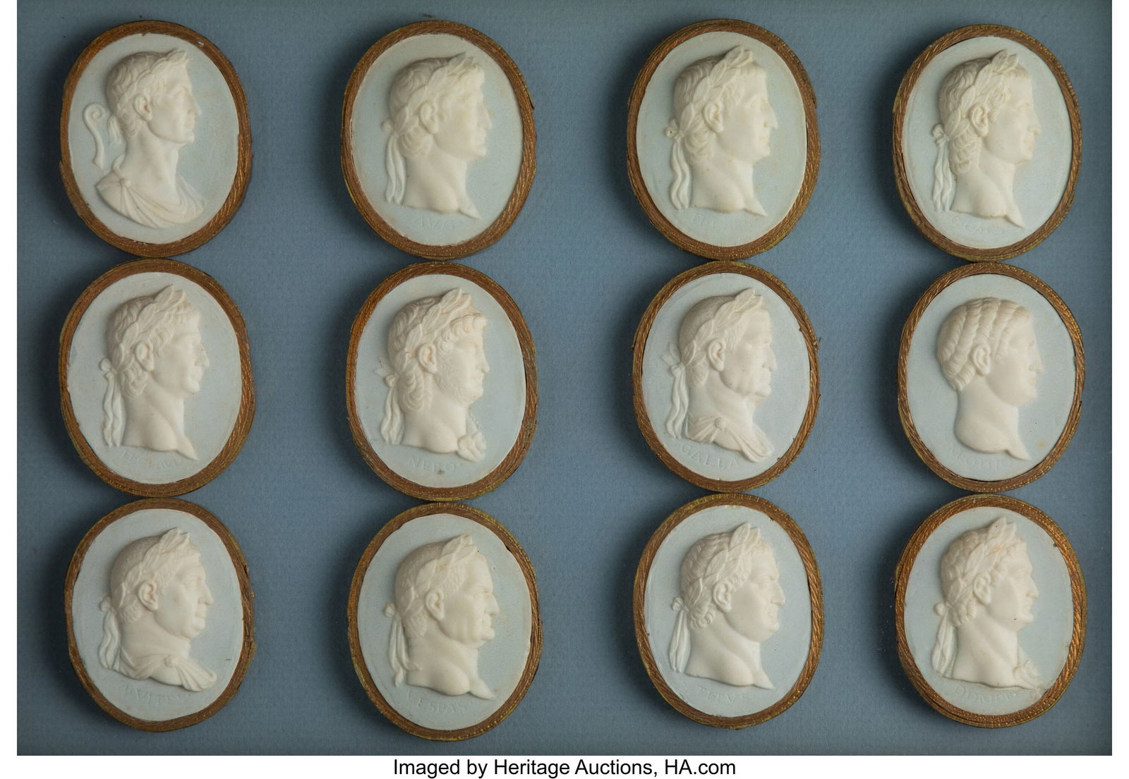 A Collection of Seventeen Plaster and Carnelian: A Collection of Seventeen Plaster and Carnelian Articles, 19th century 2-1/2 x 2 inches (6.3 x 5.1 cm) (tallest, cameos) The lot comprising: 13 cameos; 4 brooches. 17 Total Collection of Jonathan Kern