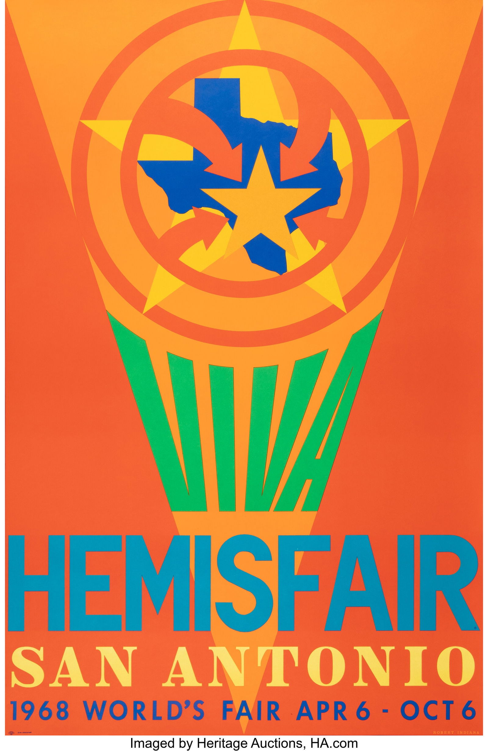Robert Indiana (American, 1928-2018) Hemisfair,: Robert Indiana (American, 1928-2018) Hemisfair, San Antonio, 1968 Screenprint in colors on wove paper 46 x 30 inches (116.8 x 76.2 cm) (sheet&r