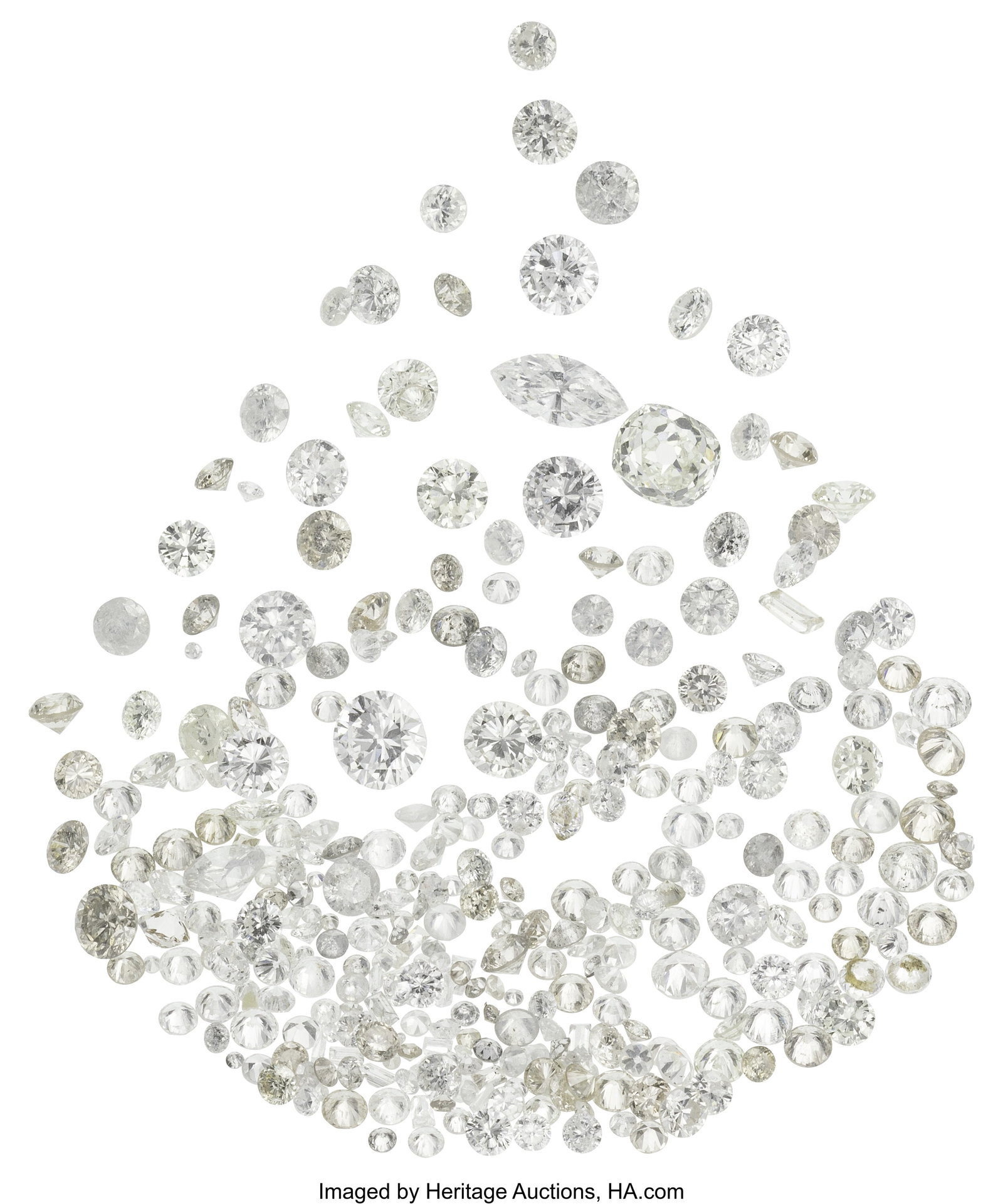 10.00 ctw Diamonds Shape: Full and single-cut, : 10.00 ctw Diamonds Shape: Full and single-cut, marquise, cushion, and baguette Measurements: 0.75 mm - 6.40 mm HID03101062020 © 2024 Heritage Au